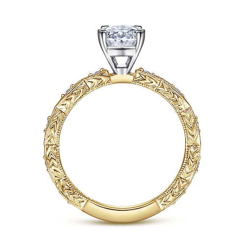 14K White-Yellow Gold Oval Diamond Engagement Ring