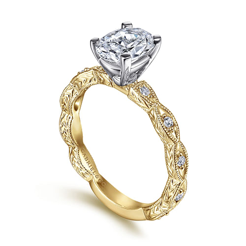 14K White-Yellow Gold Oval Diamond Engagement Ring