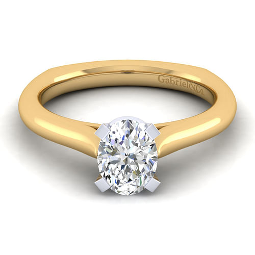 14K White-Yellow Gold Oval Diamond Engagement Ring