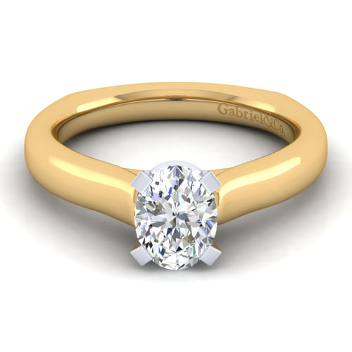 14K White-Yellow Gold Oval Diamond Engagement Ring