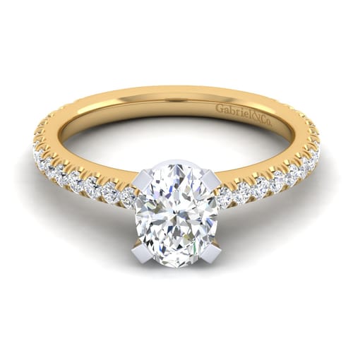 14K White-Yellow Gold Oval Diamond Engagement Ring