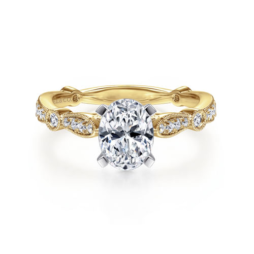 14K White-Yellow Gold Oval Diamond Engagement Ring