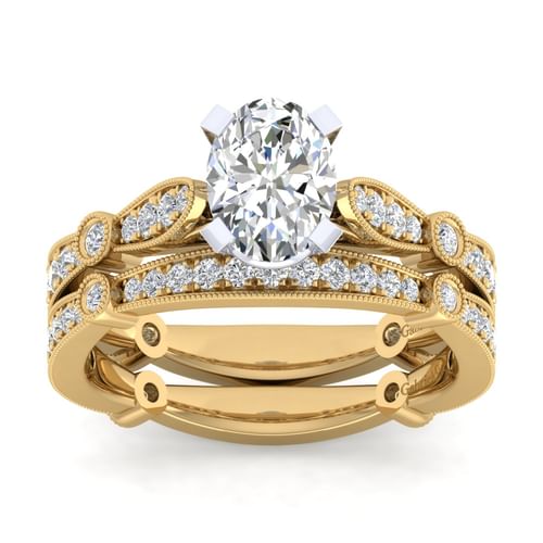 14K White-Yellow Gold Oval Diamond Engagement Ring