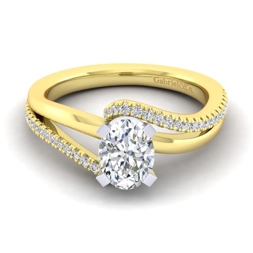 14K White-Yellow Gold Oval Diamond Engagement Ring