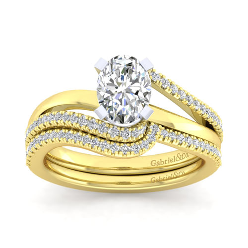 14K White-Yellow Gold Oval Diamond Engagement Ring