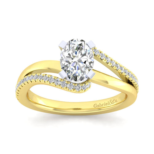 14K White-Yellow Gold Oval Diamond Engagement Ring