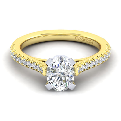 14K White-Yellow Gold Oval Diamond Engagement Ring