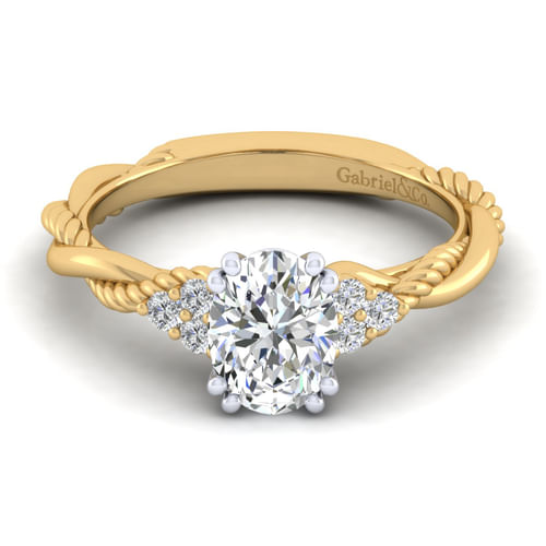 14K White-Yellow Gold Oval Diamond Engagement Ring