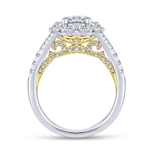 14K White-Yellow Gold Oval Double Halo Diamond Engagement Ring