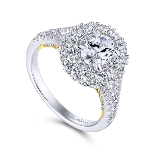 14K White-Yellow Gold Oval Double Halo Diamond Engagement Ring