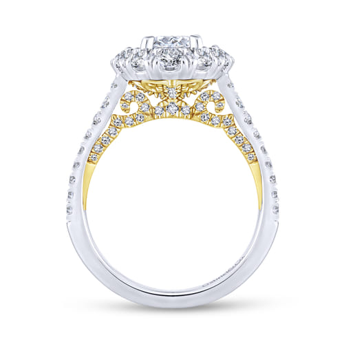 14K White-Yellow Gold Oval Double Halo Diamond Engagement Ring