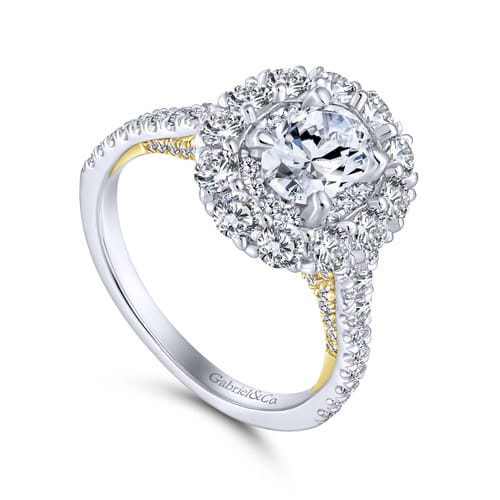 14K White-Yellow Gold Oval Double Halo Diamond Engagement Ring