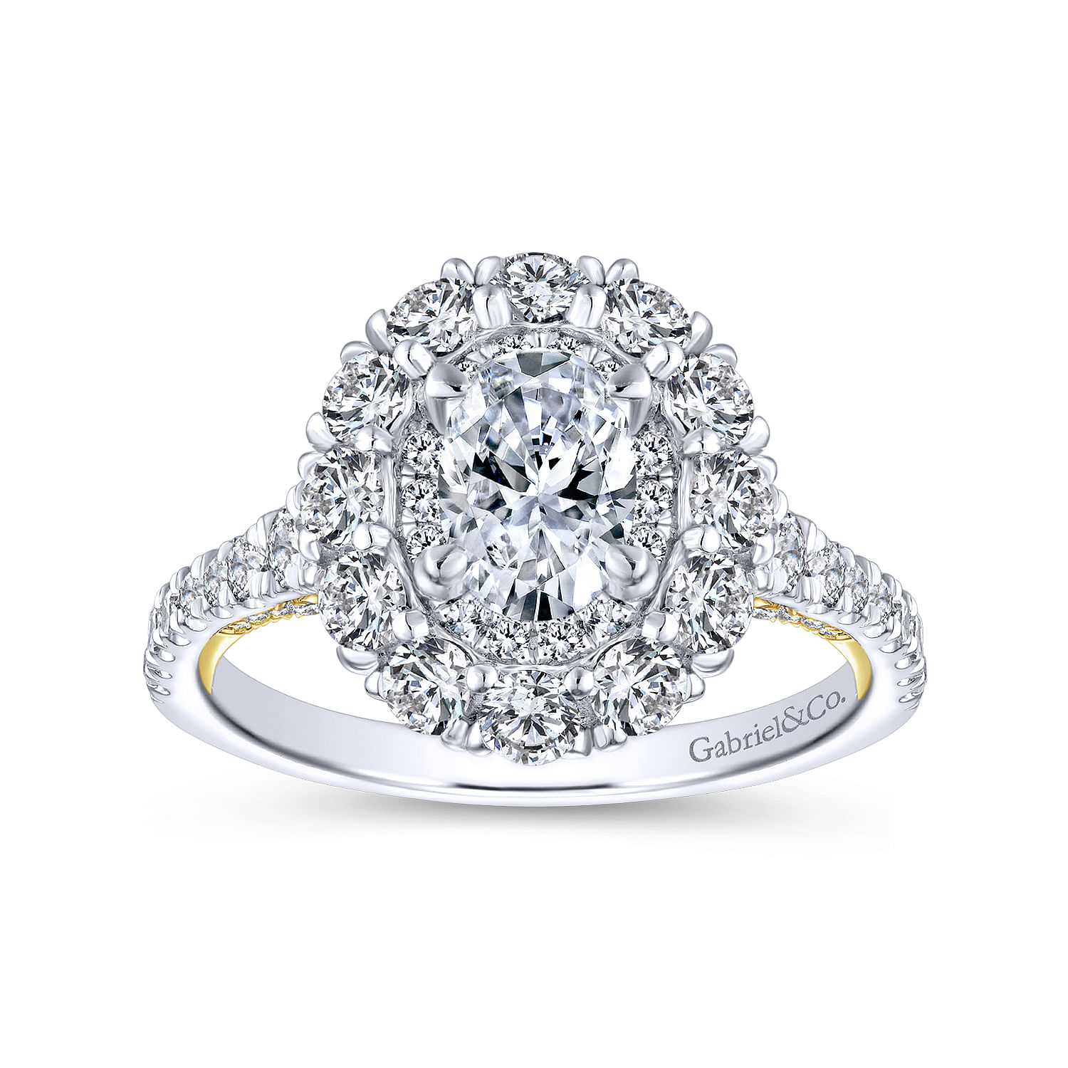 14K White-Yellow Gold Oval Double Halo Diamond Engagement Ring