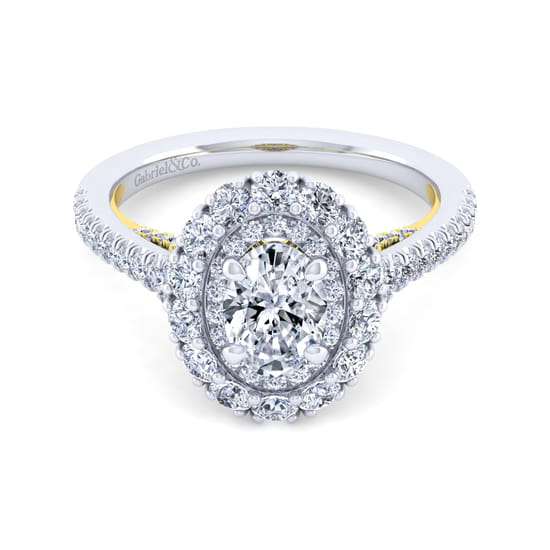 Gabriel - 14K White-Yellow Gold Oval Double Halo Diamond Engagement Ring Gabriel - 14K White-Yellow Gold Oval Double Halo Diamond Engagement Ring
