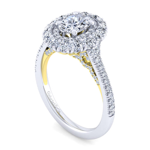 14K White-Yellow Gold Oval Double Halo Diamond Engagement Ring 14K White-Yellow Gold Oval Double Halo Diamond Engagement Ring