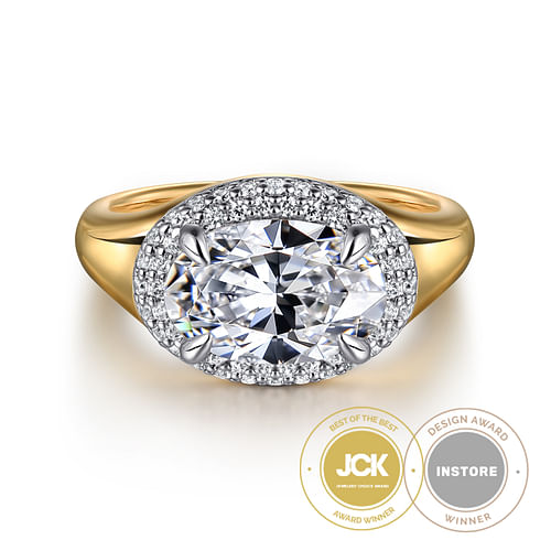 14K White-Yellow Gold Oval Double Halo Diamond Engagement Ring
