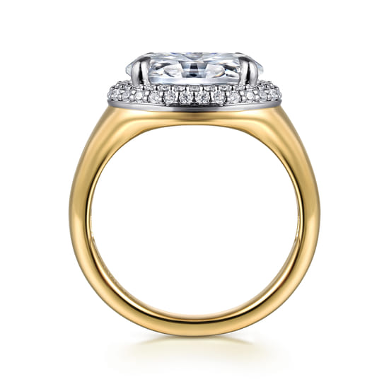 14K White-Yellow Gold Oval Double Halo Diamond Engagement Ring angle 2