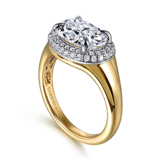 14K White-Yellow Gold Oval Double Halo Diamond Engagement Ring angle 3