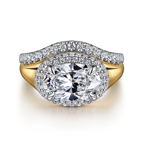 14K White-Yellow Gold Oval Double Halo Diamond Engagement Ring