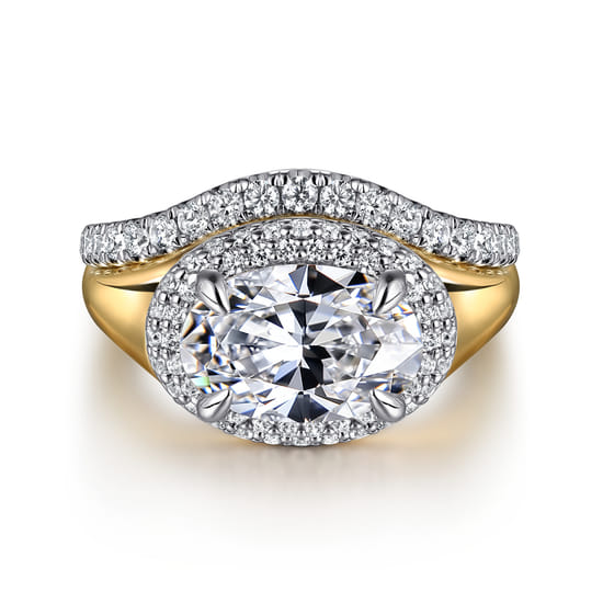 14K White-Yellow Gold Oval Double Halo Diamond Engagement Ring angle 4