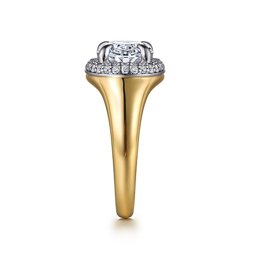 14K White-Yellow Gold Oval Double Halo Diamond Engagement Ring