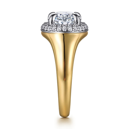 14K White-Yellow Gold Oval Double Halo Diamond Engagement Ring angle 5