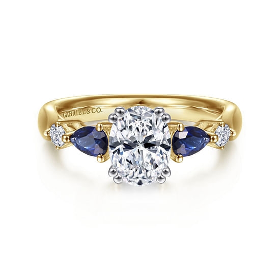 Gabriel - 14K White-Yellow Gold Oval Five Stone Sapphire and Diamond Engagement Ring
