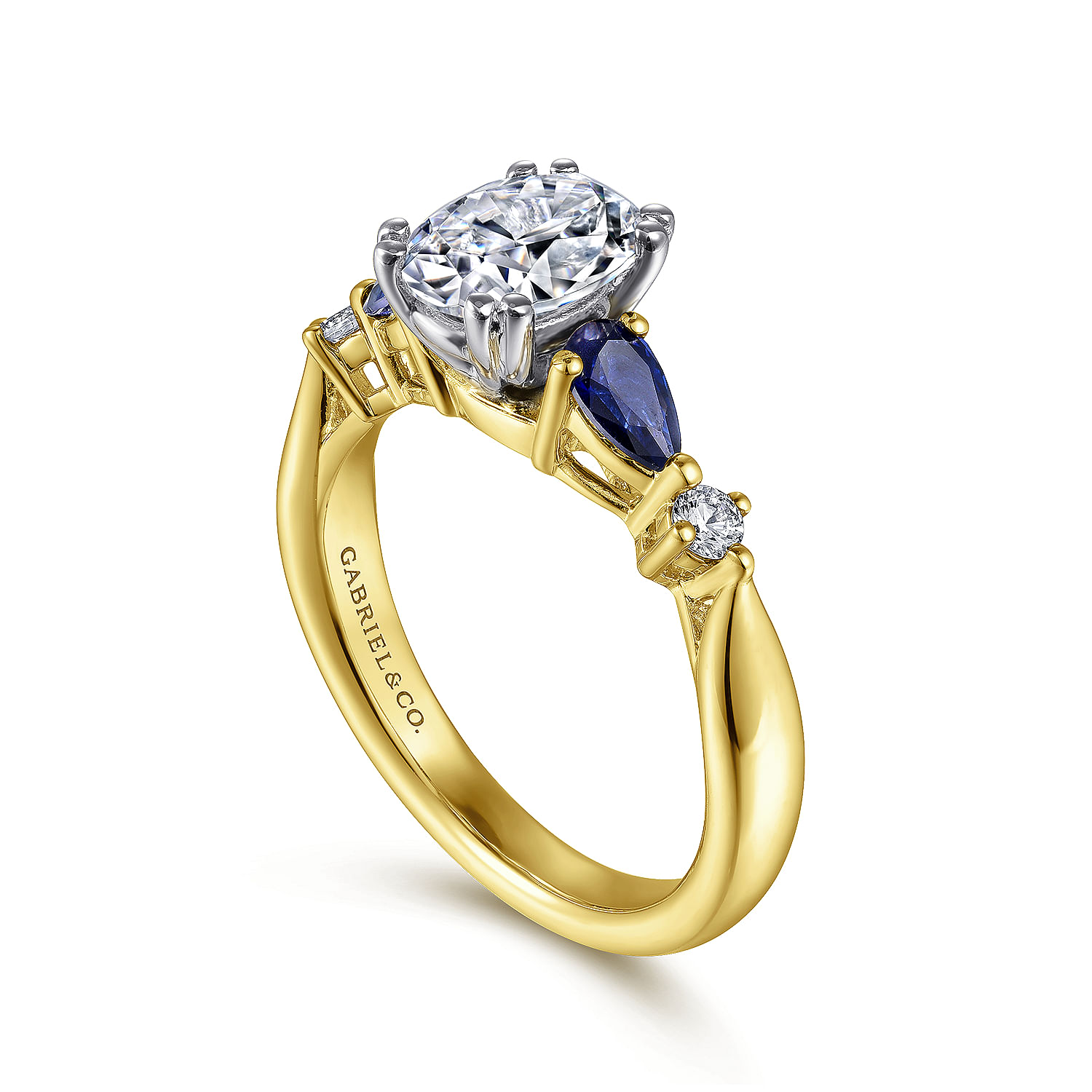 14K White-Yellow Gold Oval Five Stone Sapphire and Diamond Engagement Ring