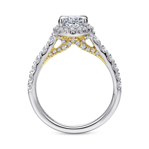 14K White-Yellow Gold Oval Halo Diamond Engagement Ring