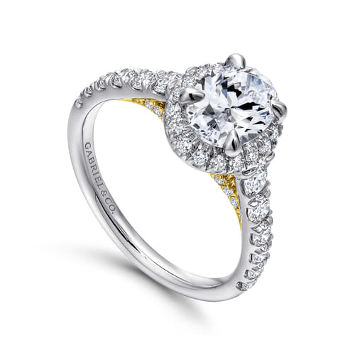 14K White-Yellow Gold Oval Halo Diamond Engagement Ring