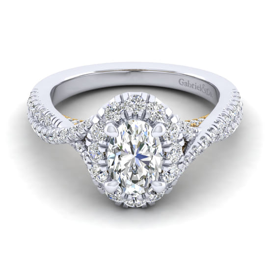 Gabriel - 14K White-Yellow Gold Oval Halo Diamond Engagement Ring