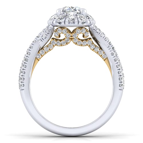 14K White-Yellow Gold Oval Halo Diamond Engagement Ring