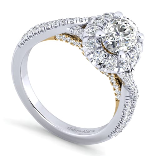 14K White-Yellow Gold Oval Halo Diamond Engagement Ring