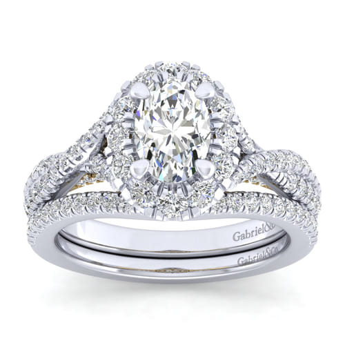 14K White-Yellow Gold Oval Halo Diamond Engagement Ring