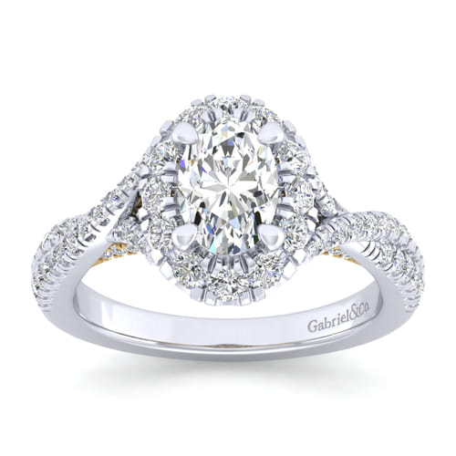14K White-Yellow Gold Oval Halo Diamond Engagement Ring