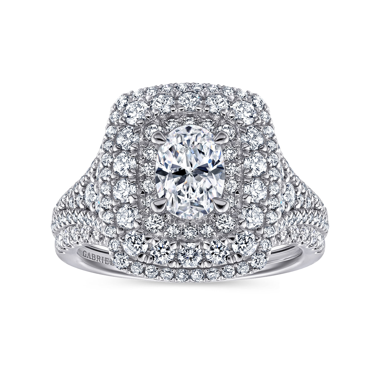 14K White-Yellow Gold Oval Halo Diamond Engagement Ring