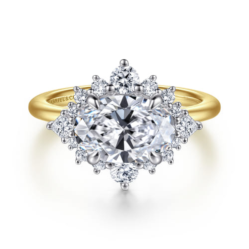 14K White-Yellow Gold Oval Halo Diamond Engagement Ring