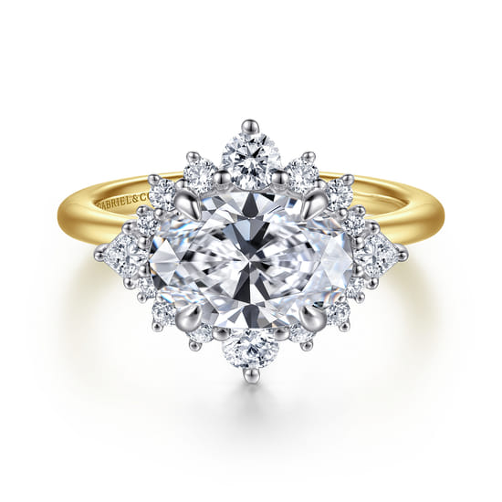 14K White-Yellow Gold Oval Halo Diamond Engagement Ring