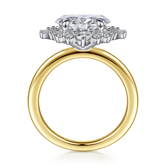 14K White-Yellow Gold Oval Halo Diamond Engagement Ring angle 2