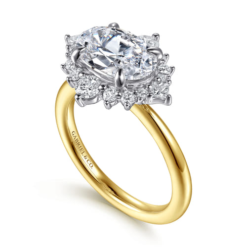 14K White-Yellow Gold Oval Halo Diamond Engagement Ring