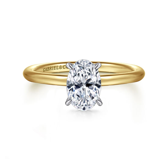 Gabriel - 14K White-Yellow Gold Oval Hidden Halo Diamond Engagement Ring