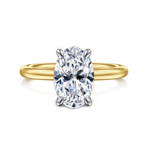 14K White-Yellow Gold Oval Solitaire Diamond Engagement Ring