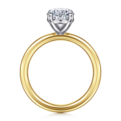 14K White-Yellow Gold Oval Solitaire Diamond Engagement Ring
