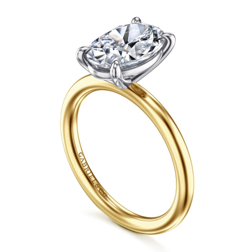 14K White-Yellow Gold Oval Solitaire Diamond Engagement Ring