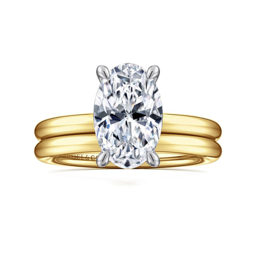 14K White-Yellow Gold Oval Solitaire Diamond Engagement Ring