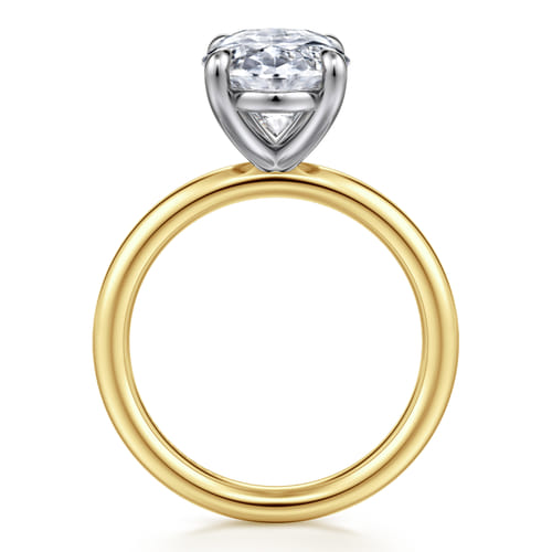 14K White-Yellow Gold Oval Solitaire Diamond Engagement Ring