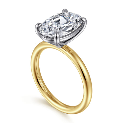 14K White-Yellow Gold Oval Solitaire Diamond Engagement Ring