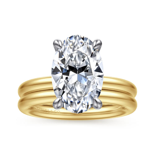 14K White-Yellow Gold Oval Solitaire Diamond Engagement Ring