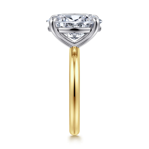 14K White-Yellow Gold Oval Solitaire Diamond Engagement Ring