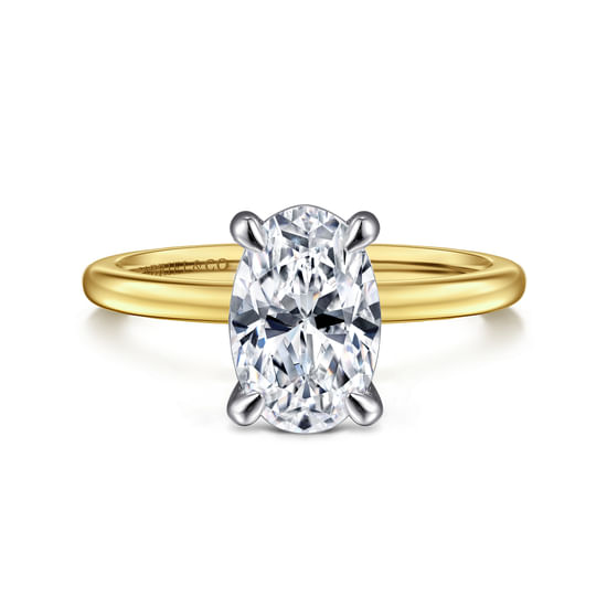 Gabriel - 14K White-Yellow Gold Oval Solitaire Diamond Engagement Ring